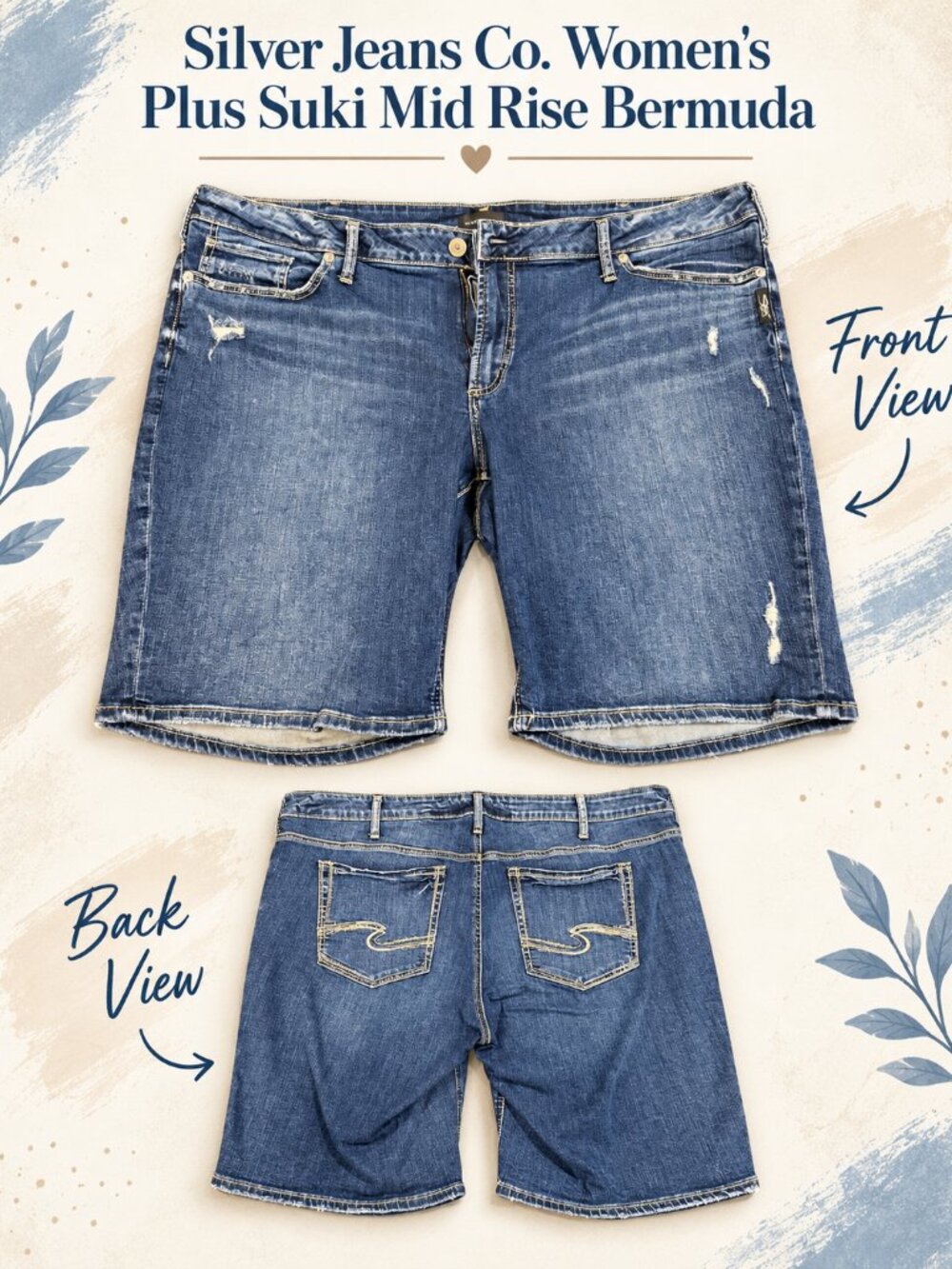 Silver Jeans Co. | Plus Size Suki Mid Rise Shorts | 24W x 10"
